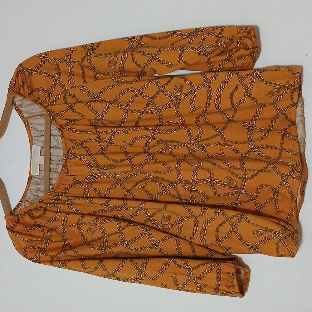 Michael Kors Orange Ruched Blouse with Relaxed Fit Size S‎